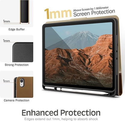 KingBlanc Case for iPad (A16) 11th Generation 11 Inch 2025, iPad 10th Gen 10.9 Inch 2022 with Pencil Holder, PU Leather Protective Cover, Auto Sleep/Wake, Viewing/Typing Angle, Magnetic Clasp, Beige