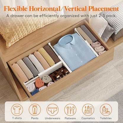 Lifewit 12 Pack Drawer Dividers Plastic 4" High, 11-17" Adjustable Drawer Organizers for Clothes, Expandable Dresser Separators in Bedroom/Bathroom/Kitchen/Office Organization and Storage, Beige