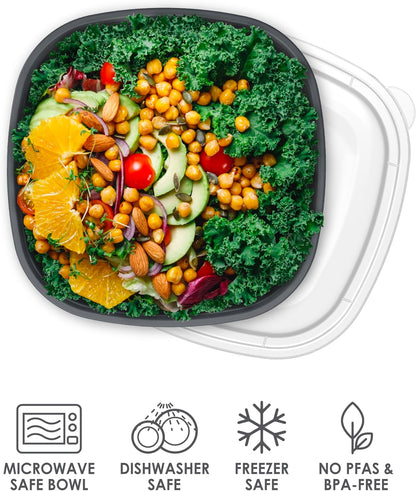Bentgo Prep - 1-Compartment Bowls with Custom Fit Lids - Reusable, Microwaveable, Durable, PFAS & BPA-Free, Freezer and Dishwasher Safe Meal Prep Food Storage - 10 Bowls & 10 Lids (Graphite)