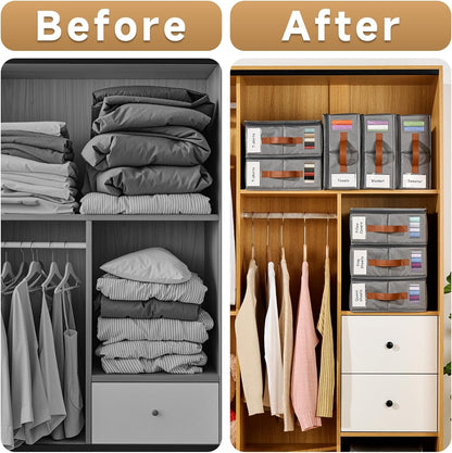4pack Bed Sheet Organizer, Foldable Linen Closet Organizers and Storage with Sealed Design, Queen & King Size Sheet Storage with Window, Closet Organizer for Bedsheets/Blankets/Clothes, Grey