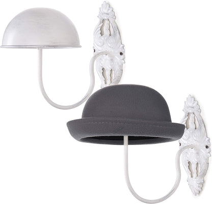 MyGift Hat Display Wall Mount,Set of 2 Wall-Mounted Black Metal Hat & Wig Display Racks (White)