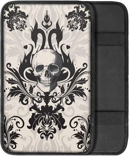 Dreaweet Gothic Skull Center Console Cover Halloween Car Accessories Interior Arm Rest Cover Pad Universal Comfort Car Armrest Storage Box Mat for SUV Truck