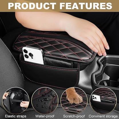 Center Console Cover Fit for TLX: Scratch and Wear Resistant Console Cover Leather with 2 Storage Bags -Upgraded Armrest Coverfor Car,Anti-Scratch Auto Armrest Pad Accessory （Black&Red