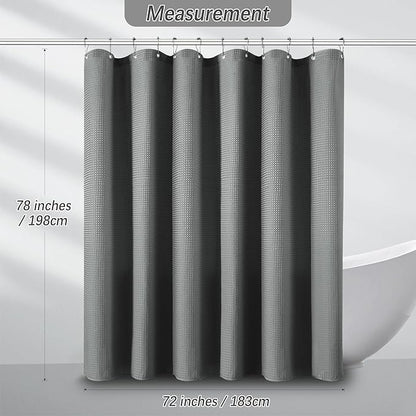 PANGSINNE Shower Curtain Gray Waterproof Waffle Weave Fabric, 256GSM Heavy Duty Thick Shower Curtain Set for Bathroom, Hotel Spa Luxury Modern Shower Curtains with 12 Metal Hooks, 72Wx78H Grey
