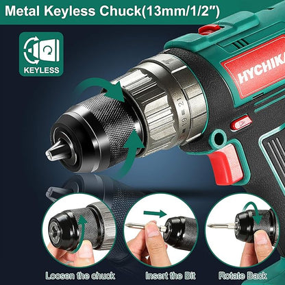 Cordless Hammer Drill Driver 18V, HYCHIKA 400 In-lbs Torque Power Drill