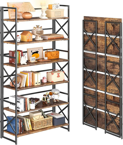4NM Extra Wide 6 Tiers No Assembly Book Shelves, 61.8" H Folding Bookshelf