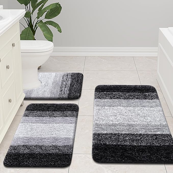 Arotive Microfiber Bathroom Rugs, Shaggy Soft and Absorbent Bath Rug, Non-Slip, Thick Plush Machine Washable Dry Bath Mats for Bathroom, Tub and Shower, 34x21, Black, Rectangular
