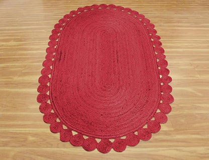 Runner - Oval Rug 4x12 Area Rug Kilim Rug Red Solid Design 0.27 inches ThickIndoor Outdoor Rug Flatweave Rug High Traffic Area Home & Foyer Corridor Hallway & Stair Runner
