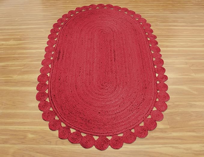 Runner - Oval Rug 2.6x22 Area Rug Kilim Rug Red Solid Design 0.27 inches ThickIndoor Outdoor Rug Flatweave Rug High Traffic Area Home & Foyer Corridor Hallway & Stair Runner