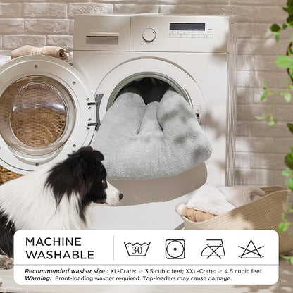 Bedsure Washable Dog Bed Medium Size Dog, Comfort Fluffy Plush Pillow Bed Crate Pad, Non-Slip and Machine Washable Kennel Pet Sleeping Mat, 29"x21", Gray