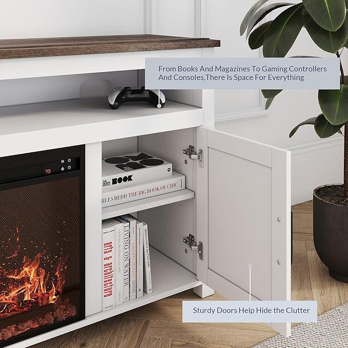 BELLEZE 58" Farmhouse Fireplace TV Stand