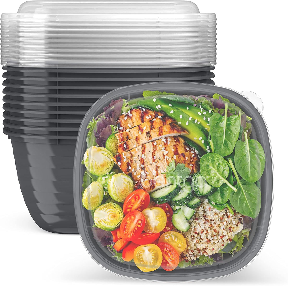 Bentgo Prep - 1-Compartment Bowls with Custom Fit Lids - Reusable, Microwaveable, Durable, PFAS & BPA-Free, Freezer and Dishwasher Safe Meal Prep Food Storage - 10 Bowls & 10 Lids (Graphite)