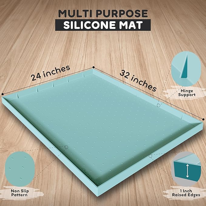 32x24x1” XL Dog Food Mat - All Purpose Under Sink Liner, Washer and Dryer Covers for The Top, Silicone Griddle Mat for Blackstone - Raised Edges Dog Mat for Food and Water Prevent Spill, Waterproof