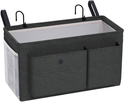 Bedside Caddy Bedside Organizer with Fixed Straps & Water Bottle Holder, Bunk Bed Caddy ideal for Home, Dorm, Hospital, Crib, Versatile Bedside Storage Solution (Black)