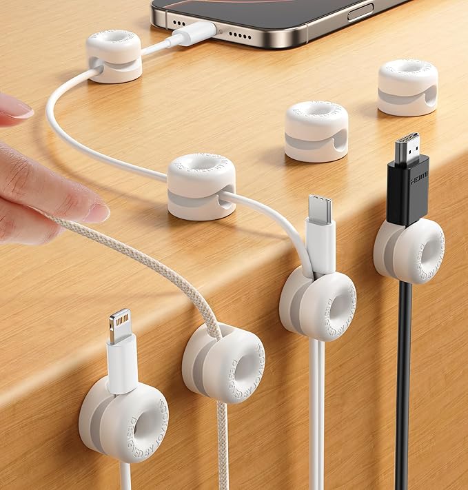 8Pack Cord Organizer JOYROOM Cable Clips [1s Side-Snap Lock] Silicone Cord Holder Cable Management, Adhesive Cord Clips Phone Charger Wire Keeper, Office Workspaces Desk Organization Home Accessories