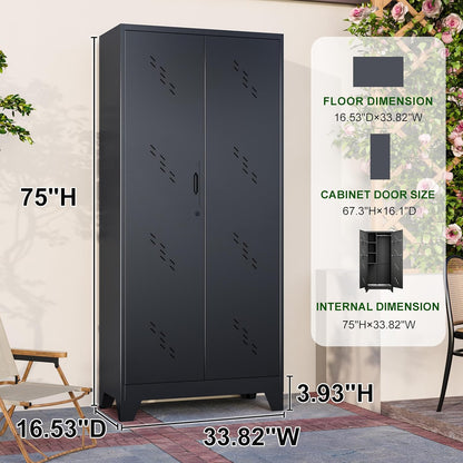Storage Cabinet 1.4×2.8 FT, Metal Outdoor Sheds for Garden Tool Organization, Heavy Duty Storage Sheds with Lockable Doors and Vents for Backyard, Garden, Patio Lawn