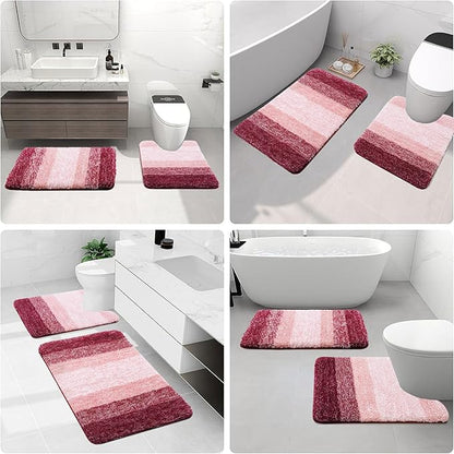 Arotive Microfiber Bathroom Rugs, Shaggy Soft and Absorbent Bath Rug, Non-Slip, Thick Plush Machine Washable Dry Bath Mats for Bathroom, Tub and Shower, 47x17, Burgundy, Rectangular