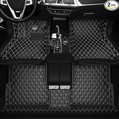 All-Weather car Floor MATS-Suitable for 99% of car Models,Leather car mat, offering Personalized Embroidery and Multiple Color Options,Provide Protection for car Rug (Black White)
