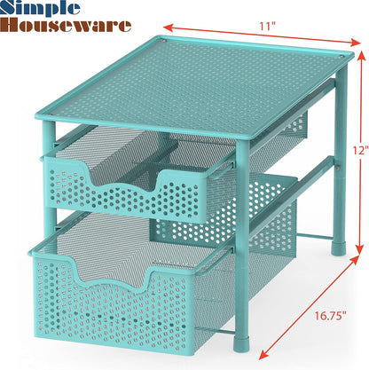 Simple Houseware Stackable 2 Tier Sliding Basket Organizer Drawer, Turquoise