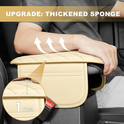 Center Console Cover for TSX: Armrest Cover for Car with 2 Storage Bags - Scratch & Wear Resistant & Waterproof Leather Console Cover,Anti-Scratch Auto Armrest Pad Accessory （Beige