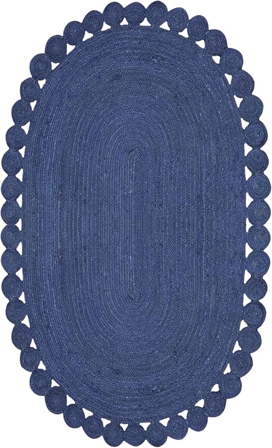 Oval Rug 10x18 Area Rug Kilim Rug Blue Solid Design 0.27 inches ThickIndoor Outdoor Rug Flatweave Rug High Traffic Area Lake House Bedroom Dining Room Living Room