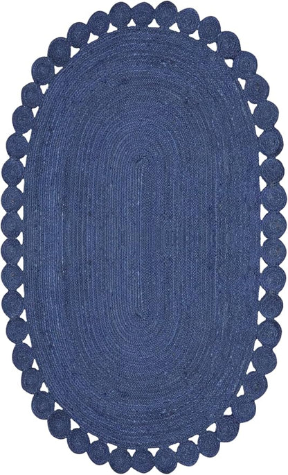 Oval Rug 10x18 Area Rug Kilim Rug Blue Solid Design 0.27 inches ThickIndoor Outdoor Rug Flatweave Rug High Traffic Area Lake House Bedroom Dining Room Living Room