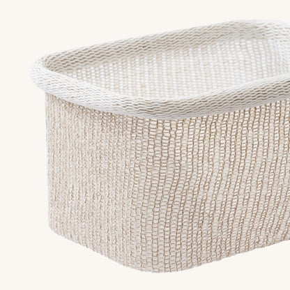 La Jolie Maison Blended Fabric Storage Baskets Set of 2, Rectangle Knitted Baskets for Organizing, Boho Decorative Baskets, Durable Finish, Oatmeal