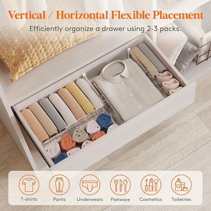 Lifewit Clear Drawer Dividers Adjustable Clothes Drawer Organizers, Expandable Drawer Separators, 5 Pack, 4" High/11-17 Long