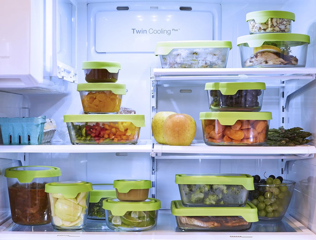 Anchor Hocking TrueSeal Glass Food Storage Containers with Lids, Green, 10-Piece Set