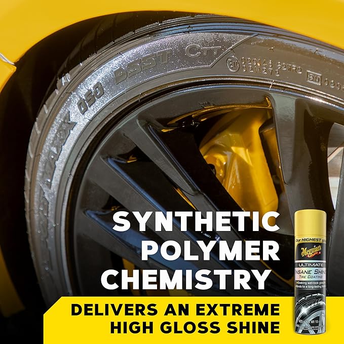 Meguiar's G190315 Ultimate Insane Shine Tire Coating, gives a Finish that Creates a Lasting Wet-Look for a Classic Black Shine, Easy to Use, No Hassle, No Mess, Ultimate Protection, 15 Oz Aerosol Can