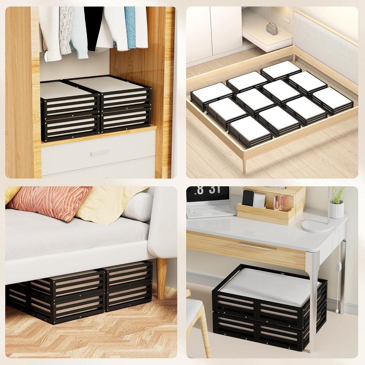 Wisuce Bamboo Under Bed Storage Containers- Underbed Organizer with Wheels with Large Dust Bag,Sturdy Wood Rolling Under the Bed Shoe Storage Organizer Drawer 2 Pack