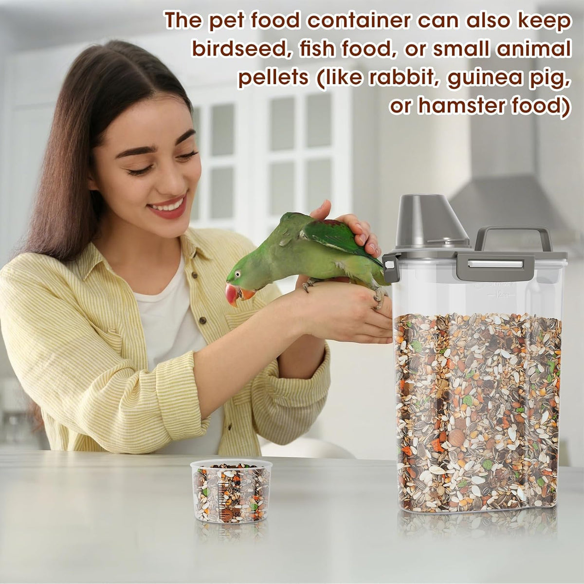 TBMax Small Dog Food Storage Container 3 Qt with Cat Food Can Cover and Mixing Spoon, Portable Travel Pet Food Dispenser with Large Spout and Cup