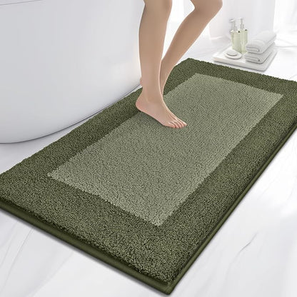 anllugs Bathroom Rugs 30" x 60", Non-Slip Extra Soft Absorbent Bath Rugs, Machine Washable Quick Dry Bath Mats for Bathroom Floor, Shower, Bathtub and Sink, Olive Green & Green