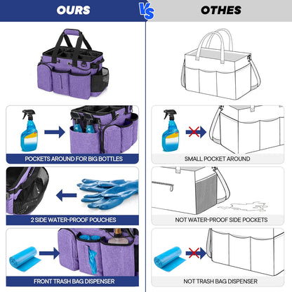 LoDrid Large Professional Cleaning Caddy with Detachable Divider, Supply Organizer with Handle and Shoulder Strap, Cleaning Bags for Housekeepers & Cleaners, Purple