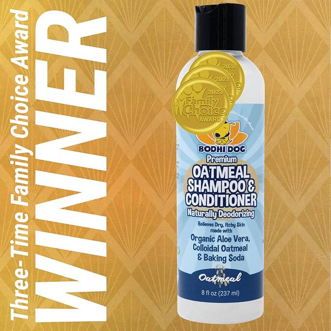 Bodhi Dog Oatmeal Shampoo & Conditioner - Hypoallergenic Formula - Naturally Deodorize Dogs, Cats & Pets - Made w/Organic Ingredients - Moisturizes Dry & Itchy Skin - Made in USA (Oatmeal, 8 Fl Oz)