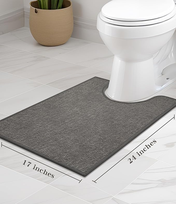 chakme Bathroom Rugs Mat U-Shaped 24x17, Ultra Thin Non Slip Bath Mat Small Quick Dry Absorbent Bath Mat for Bathroom Floor, (Grey, U-24"x17")