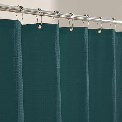 MONDAY MOOSE Scalloped Waffle Weave Shower Curtain with Rustproof Metal Grommet Holes for Bathroom, Machine Washable, Hooks Included (72x72 inch, Light Sage/Dark Teal)