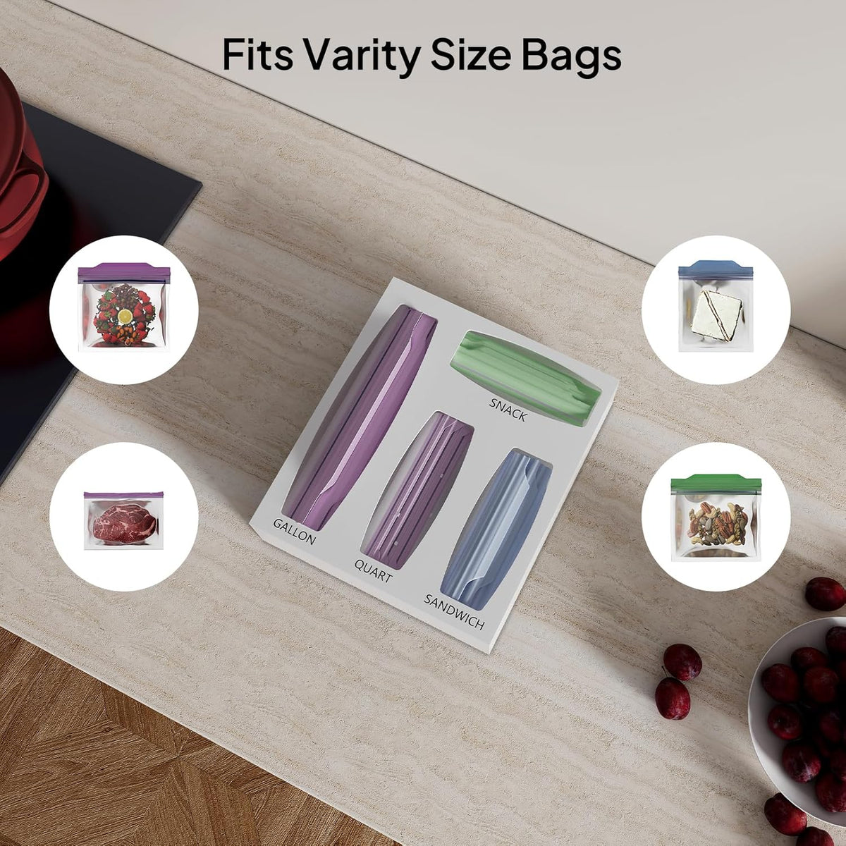 Aquiver Acrylic Bags Storage Organizer - Drawer & Food Storage Organizer - Compatible with Gallon, Quart, Sandwich, Snap, Freezer, Slider Bags (White)