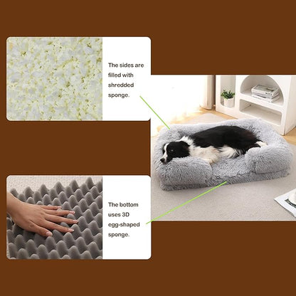 CareCooo Orthopedic Dog Bed for Medium Dogs - Washable Memory Foam Pet Sofa, Fluffy Plush Rectangular Bed, Waterproof Anti-Anxiety Couch, Light Gray, M