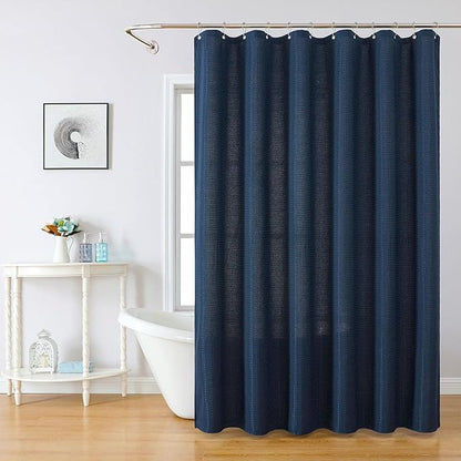 meioro Navy Blue Shower Curtain, Waffle Weave 256GSM Heavy Duty Textured Fabric Shower Curtains for Bathroom Hotel Spa, Luxury Weighted Polyester Cloth Bath Curtain Set with 12 Hooks, 72Wx78H