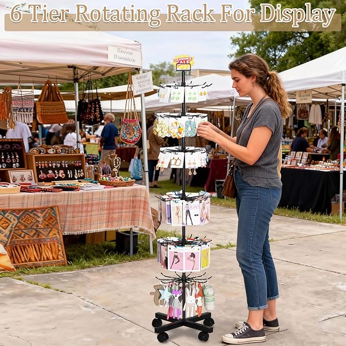 Exttlliy Retail Display Stand Store Display Rack 6 Tier Metal Spinning Display