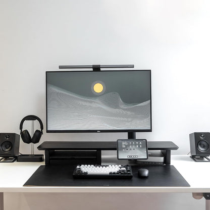 Raico Desk Cockpit Shelf Monitor Stand System Dual Screen Setup Wood Large Desk Accessory Organizer Unit (Black Wood, Medium v2 | 36 Inches)