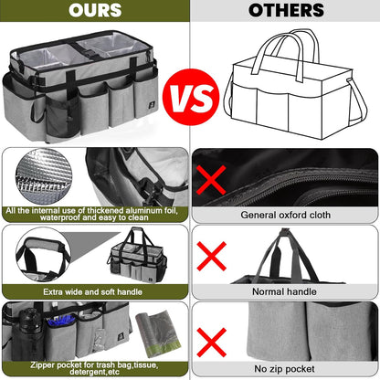 Extra large Cleaning Caddy Bag Built-in Sturdy Support Board, Cleaning Organizer with Detachable Divider, Cleaning Supply Tote with Adjustable Shoulder Strap (Grey, 19'' x 11'' x 11'')