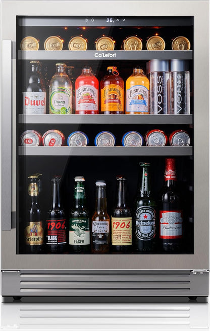 Ca'Lefort 24 Inch Beverage Refrigerator, 180 Can 34°F -54°F Beverage Fridges, Drink Fridge with Glass Door 3 LED Beverage Coolers Built in or Freestanding, Perfect for Home/Kitchen(5.65 cu.ft)