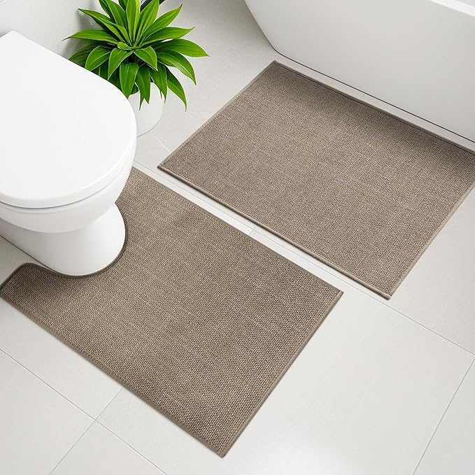 YIHOUSE Bathroom Rug Sets 2 Piece, Bathroom Mat Quick Dry, Thin Bath Rug Set,Absorbent Bath Mat for Bath Room Non Slip Washable for Toilet and Floor 17.5"x24"U+17"x24"