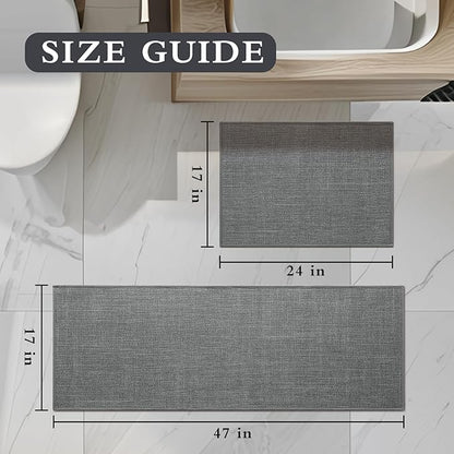YIHOUSE Grey Bath Rug Set, 2 Piece Absorbent Non Slip Washable, Quick Dry Thin Bath Mat for Toilet and Floor