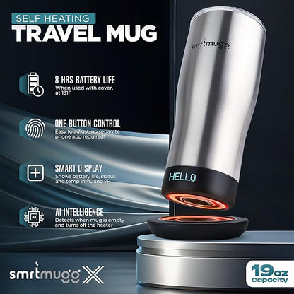 X Heated Coffee Mug 19 oz., 8 Hour Battery Life, Self-Heating, Adjustable Temp