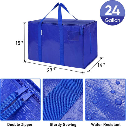 TICONN 12 Pack Extra Large Moving Bags with Zippers & Carrying Handles, Heavy-Duty Storage Tote Moving Boxes for Space Saving