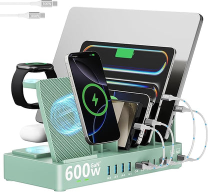 600w Charging Station for Multiple Devices, 15 in 1 Wireless Charger
