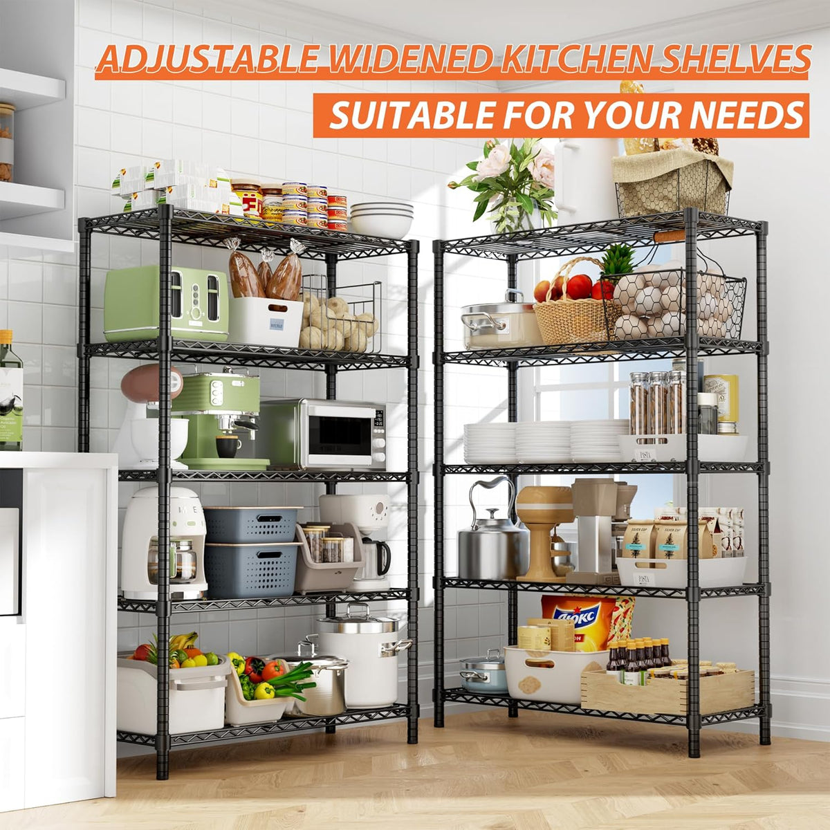 Storage Shelves Heavy Duty, 4 PCS 36" L x 14" W x 72" H Garage Wire Shelving Unit Loads 1750LBS, 5-Tier Adjustable Metal Industrial Utility Shelf Rack for Kitchen, Laundry Room, Warehouse, Basement